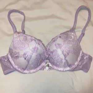 Womens Victoria’s Secret Body By Victoria all over lace lilac pushup plunge bra